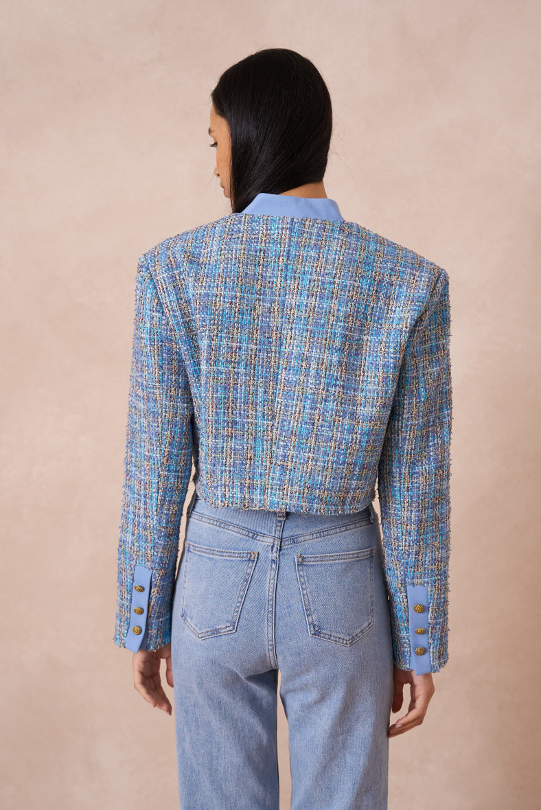 CROP BABY BLUE TWEED JACKET