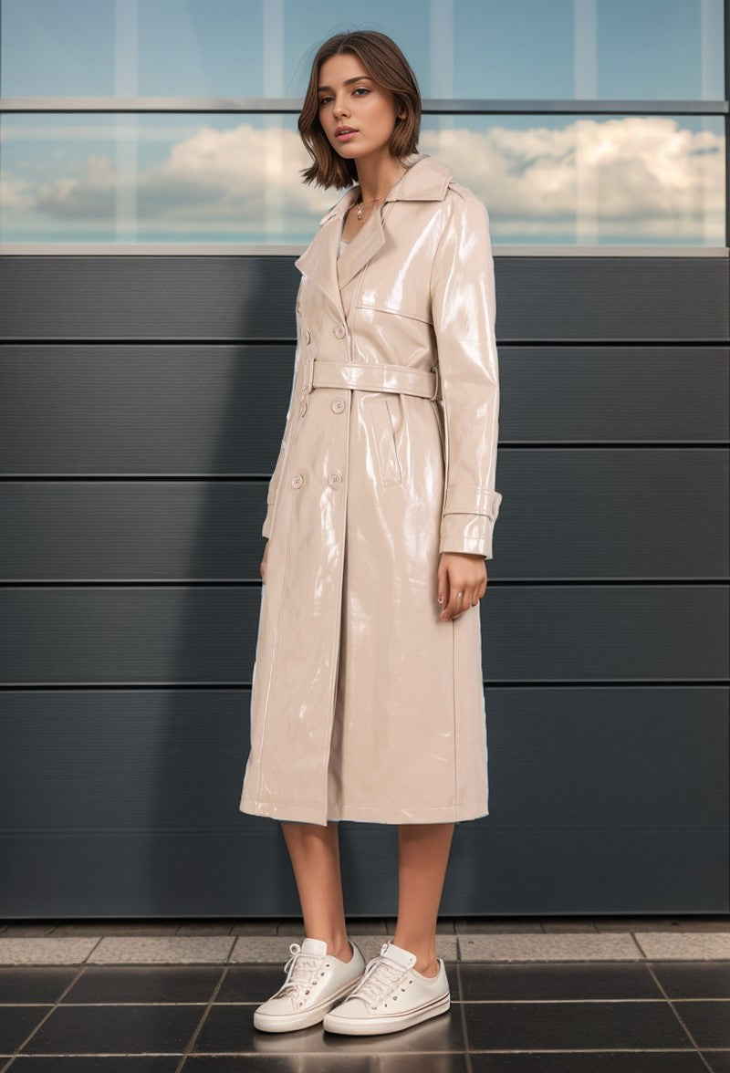 SIMILI GLOSSY BEIGE TRENCH